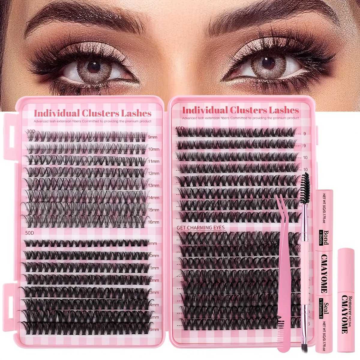640 Luxury Eyelash Extension Kit with D-Curled Single Eyelash Eyelash Cluster Eyelash Adhesive and Sealing and Tweech-aW241024