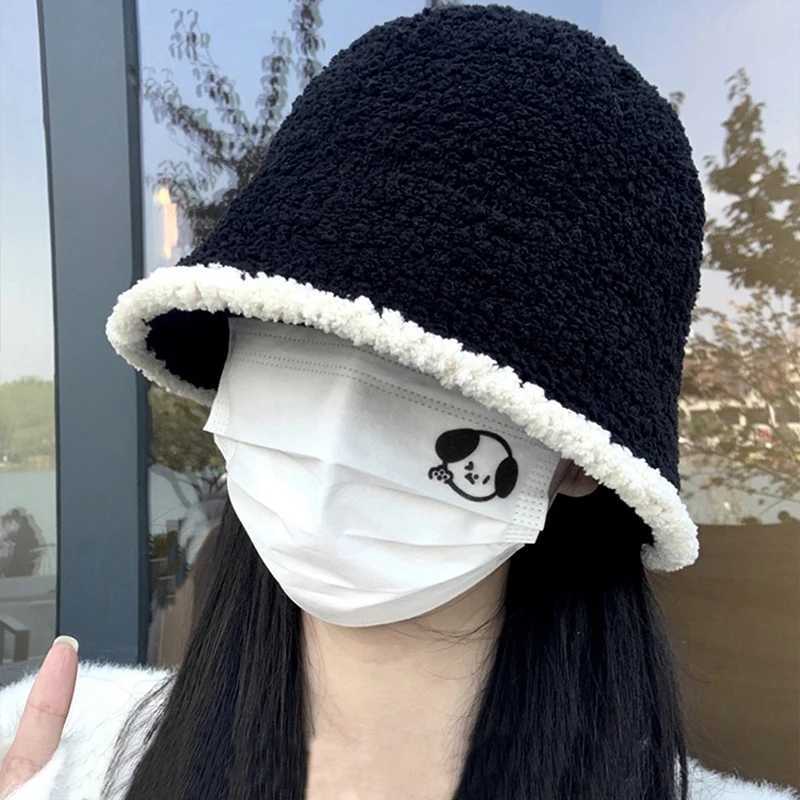Winter Bucket Hat Breathable Colorblock Womens Hip Hop Cap Men Wool Foldable Bob Fisherman Hat Outdoor Travel Gorros PanamaX241025
