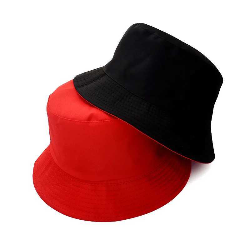 Unisex Hat Black Solid Color Double-Sided Simple Bob Hip Hop Bucket Hat Mens Womens Panama Beach Fishing Sun CapX241025