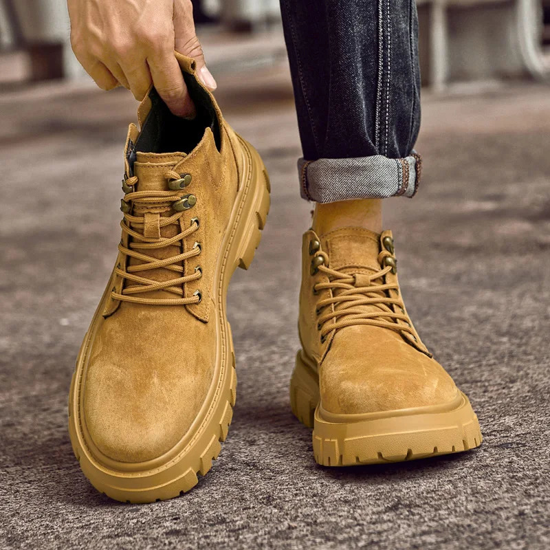 Winter autumn suede boots fashionable style hiking shoes high-end fur motorcycle boots mens outdoor ankle boots 241024