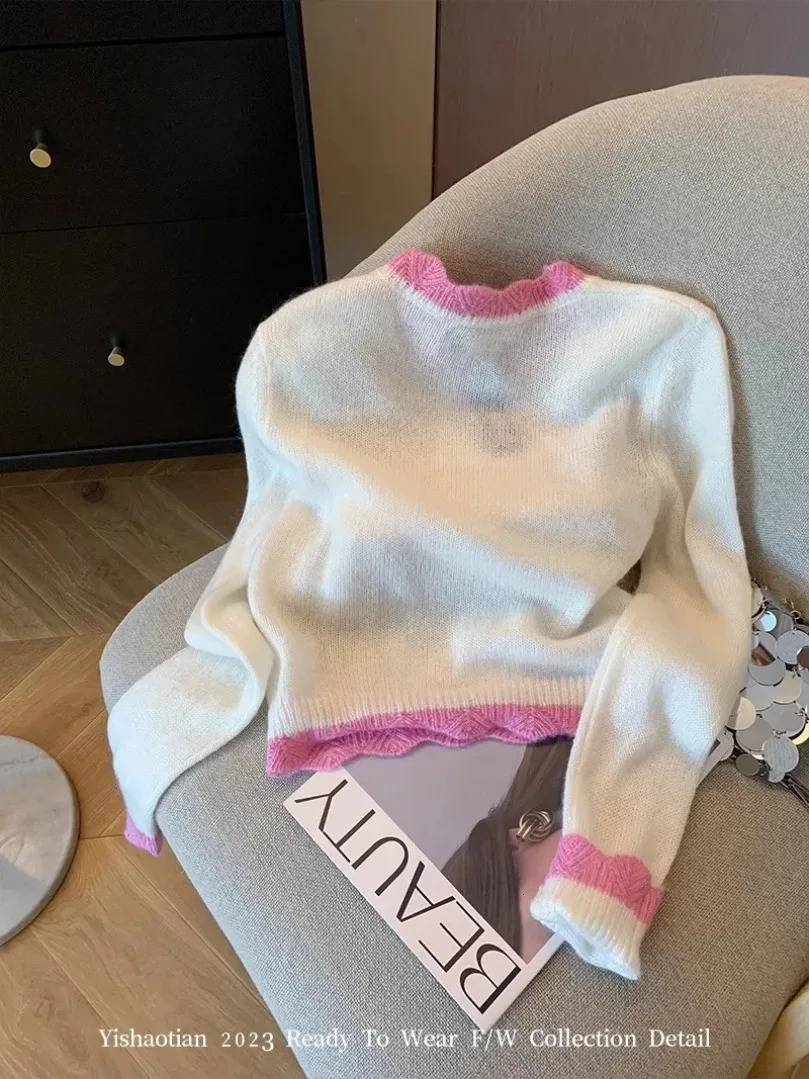 Knitting Long Sleeve Sweet Jumpers Casual Y2K Pullovers Winter Korean Fashion Women Print Round Neck Ladies Sweater 241018