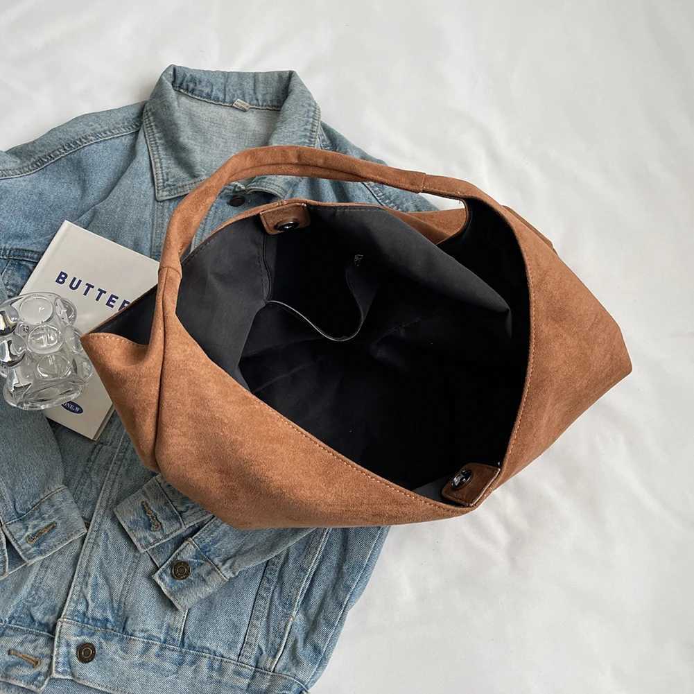 Women Suede Handbag with Pocket Shoulder Bag Large Capacity Hobo Slouchy for Work Travel Shopping 241025
