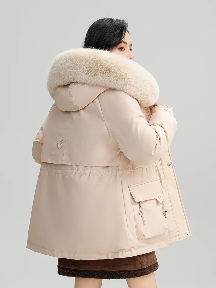 Vielleicht Vintage College Style Winter Clothes Women Jackets Coat Wool Liner Medium Long Parkas Fur Hooded Outwear 241021