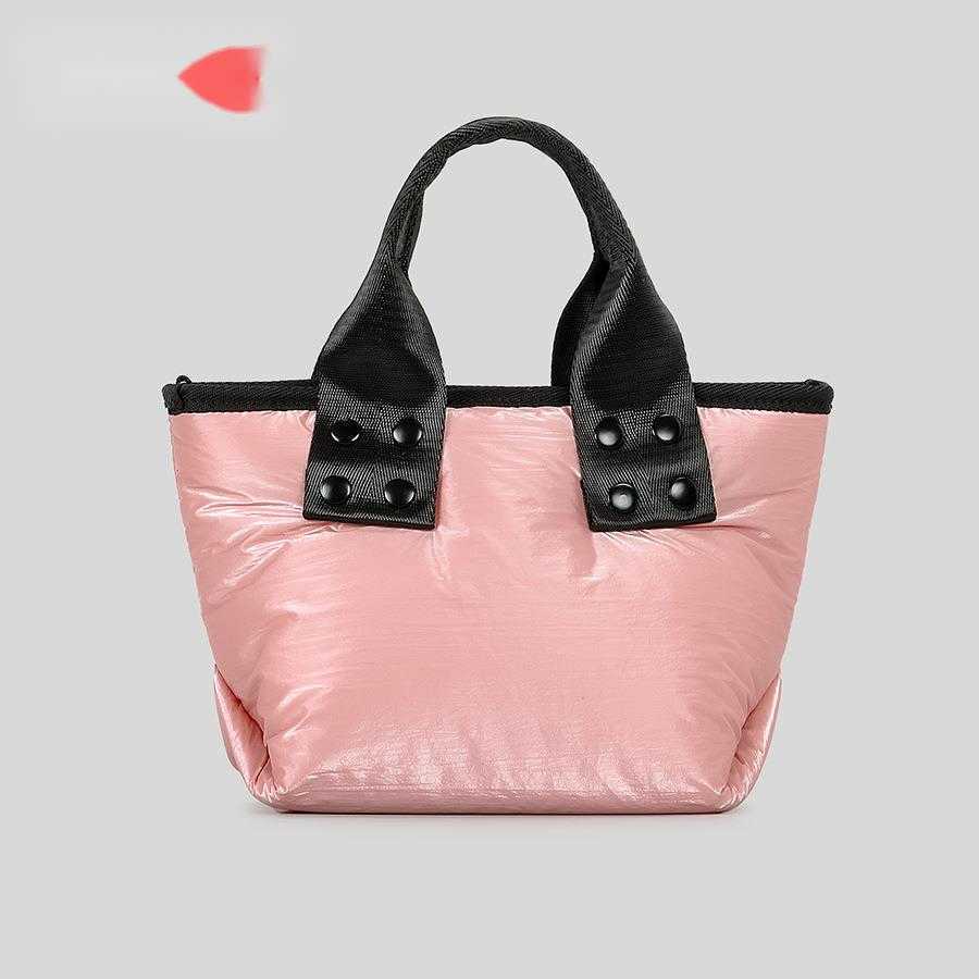 silver glossy cotton suit tote bag, high-end solid nylon handbag, small one shoulder crossbody 241015
