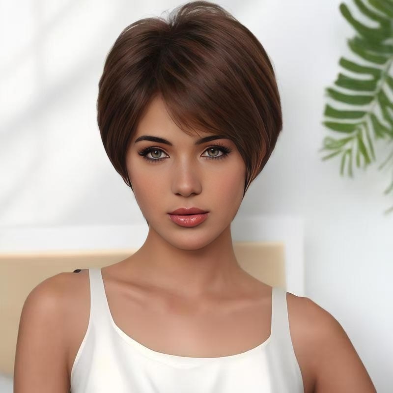Fashion wig female short straight hair mechanism BOBO chemical fiber wig headpiece wig