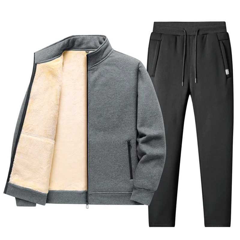 Trend Fleece Sportswear Mens Lambswool Thick Warm Mens Jacket Set Pants Zipper Sweatshirt Coat Mens Outdoor Set W241024