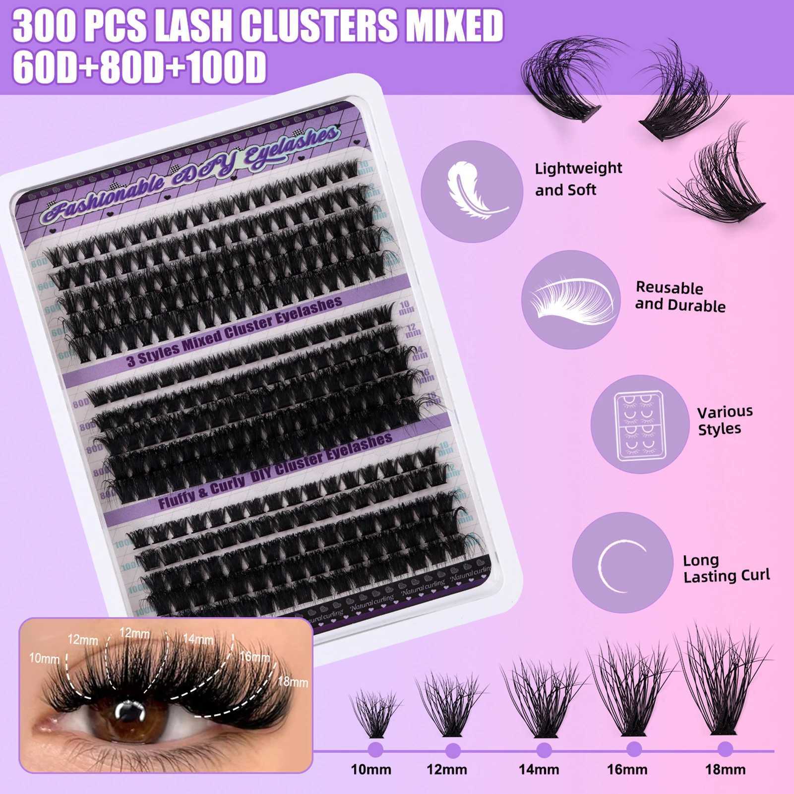270pcs fluffy volume false eyelash adhesive and sealing eyelash removal kit personal cluster 60D 80D 100D natural eyelash extensionW241024