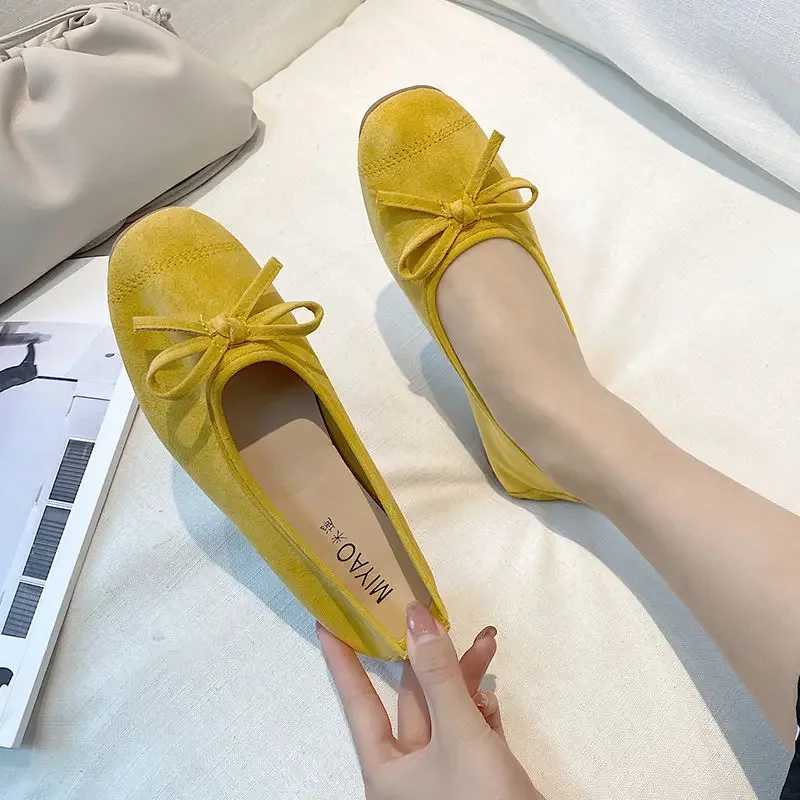High Quality Cute yellow bow womens shoes low heels elegant round toes womens shoes Kaii Slip E Trend Shoe 39 shoulder N Y2k A T241024