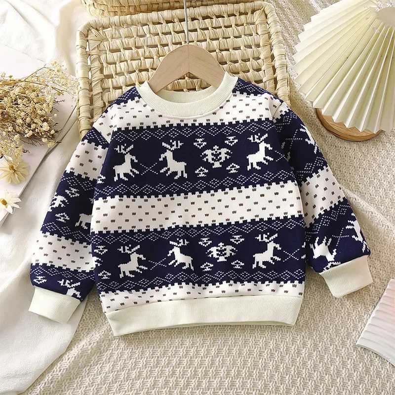 New baby girl boy cartoon knitted sweater for autumn and winter childrens plush thick knitted floral top childrens casual sweater W241025