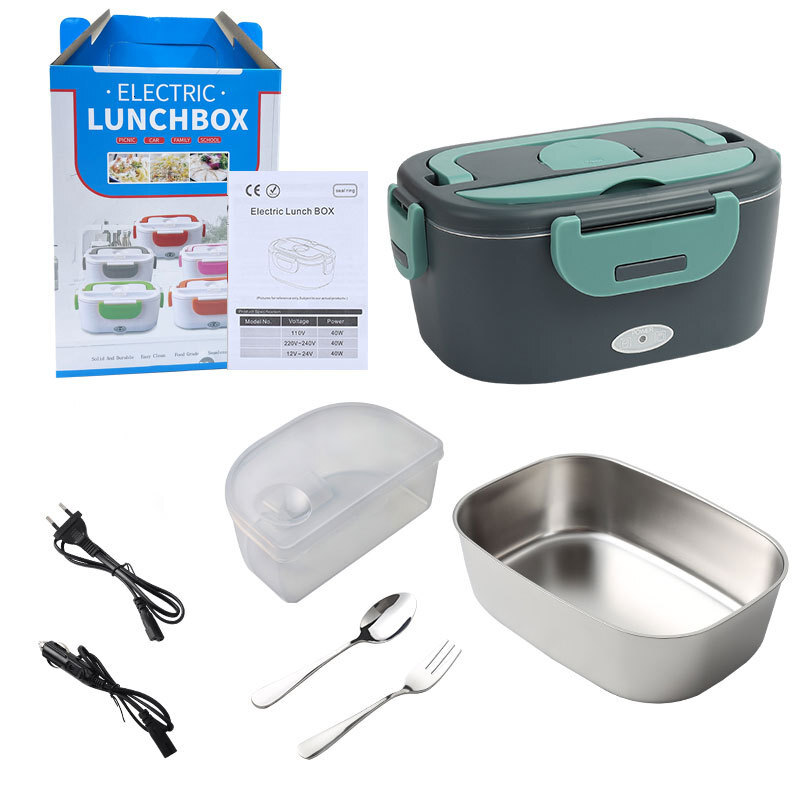 Outdoor Car Mounted Household Electric Heating Lunch Boxes 2-in-1 No Water Injection Bento Lunchbox Plug-in Portable