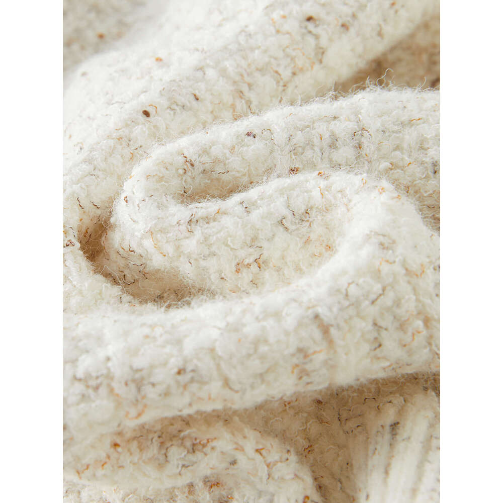 FSLE Beige Knitted Female Cardigan Autumn Winter 2024 New Twisted Wers Color Points V-Neck Versatile Casual Sweater 24Fs14158