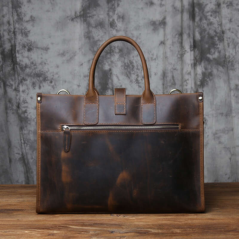 Vintage Genuine Men's Briefcase Natural Cowhide Handbag Crazy Horse Leather Computer Casual Crossbody Bag