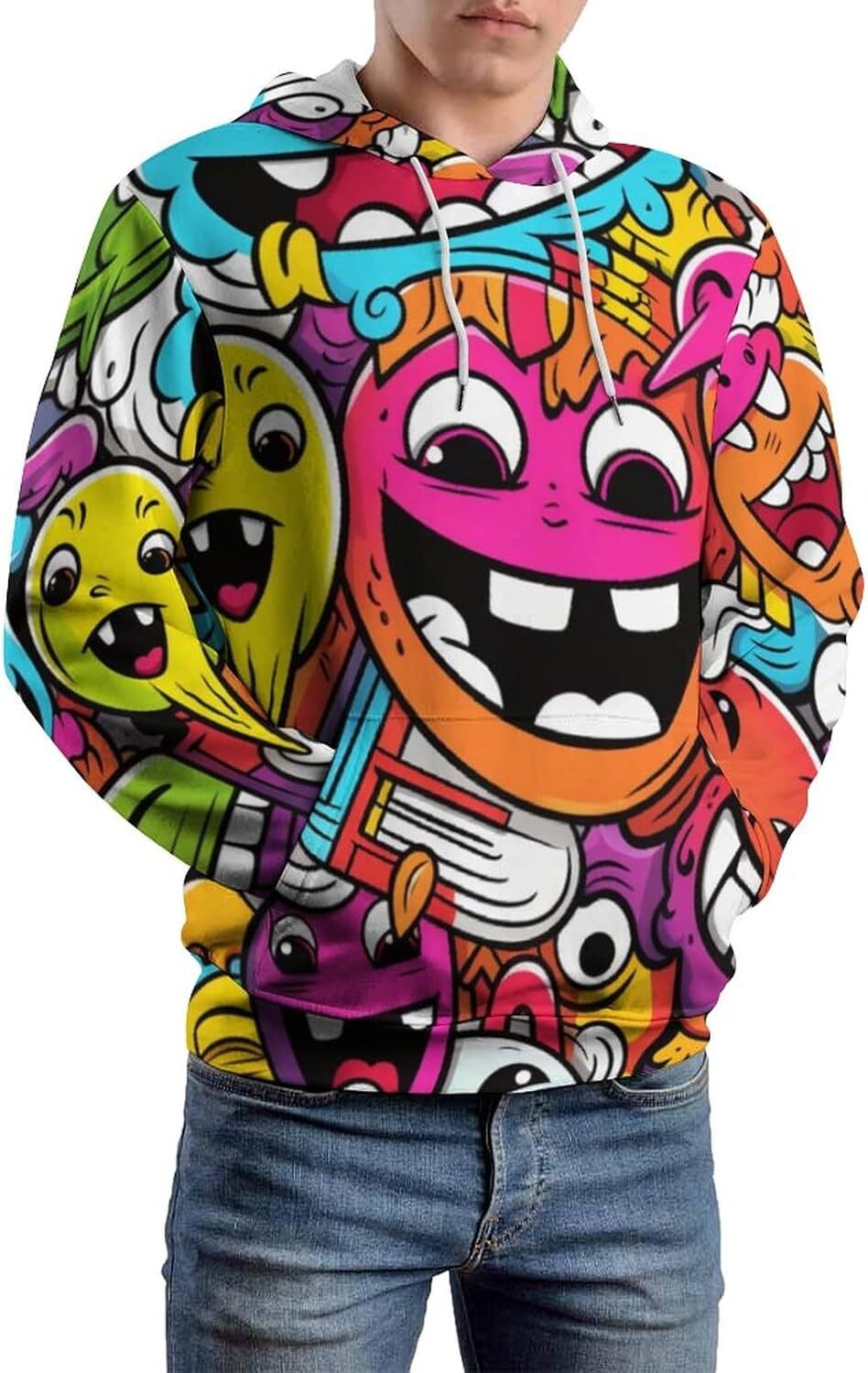 Hoodie for Mens Womens Mens Cartoon Graffiti Fashion Street Hip Hop Funny Hoodie, 3D Print Hoodies Graphic Fashionable and Warm