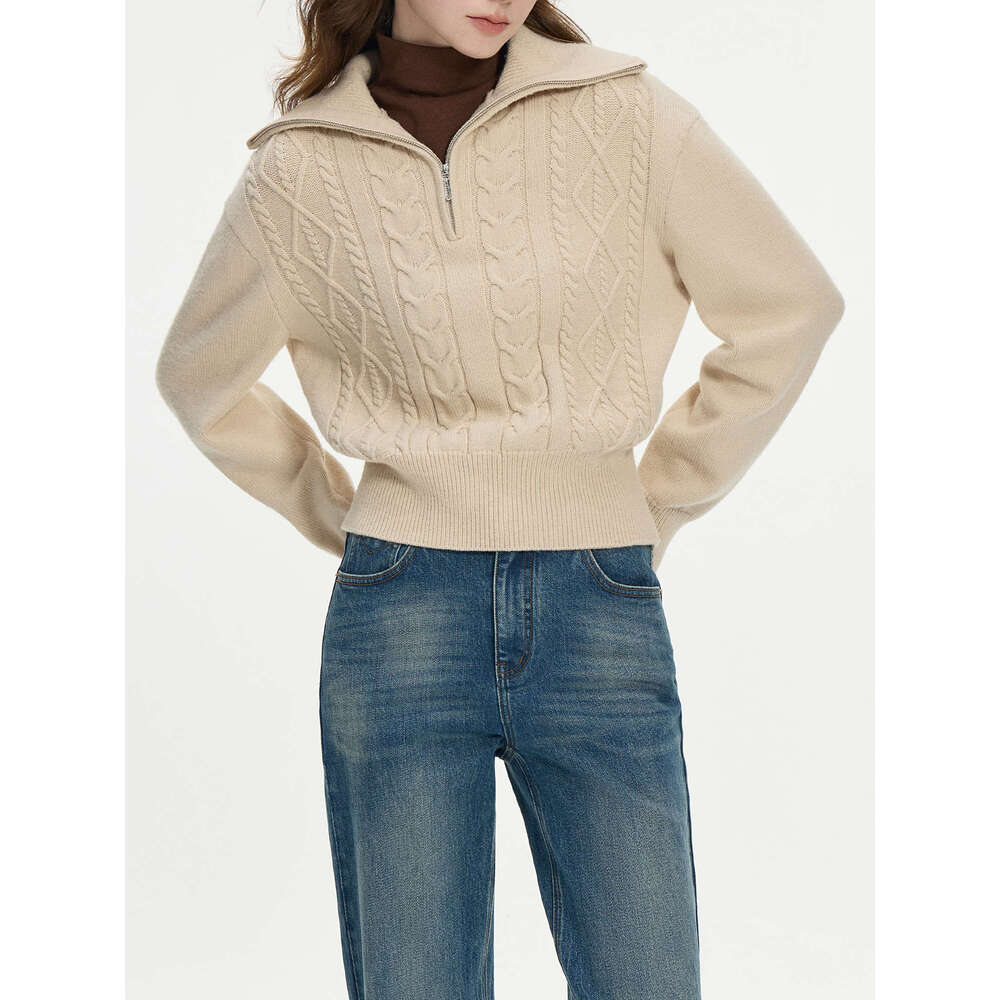 FSLE 9.3% Wool V-Neck Chic Pullover Two Color For Women Autumn Winter 2024 New Design Twisted Wer Sweater 24Fs14396