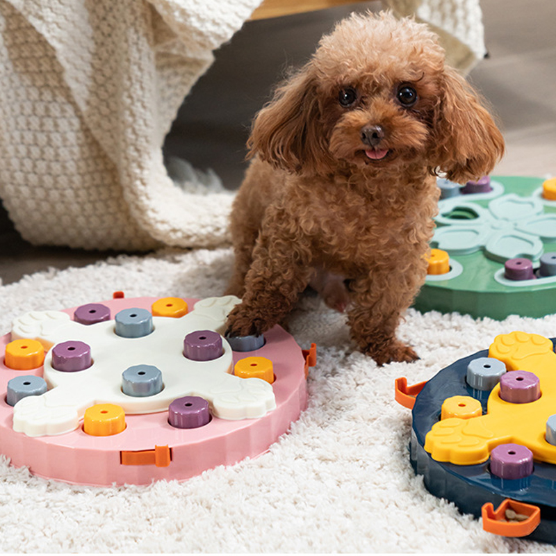 Dog puzzle board toys slow leakage slow food control cat cherry blossom dog bowl plastic small and medium kitten and dog food utensils