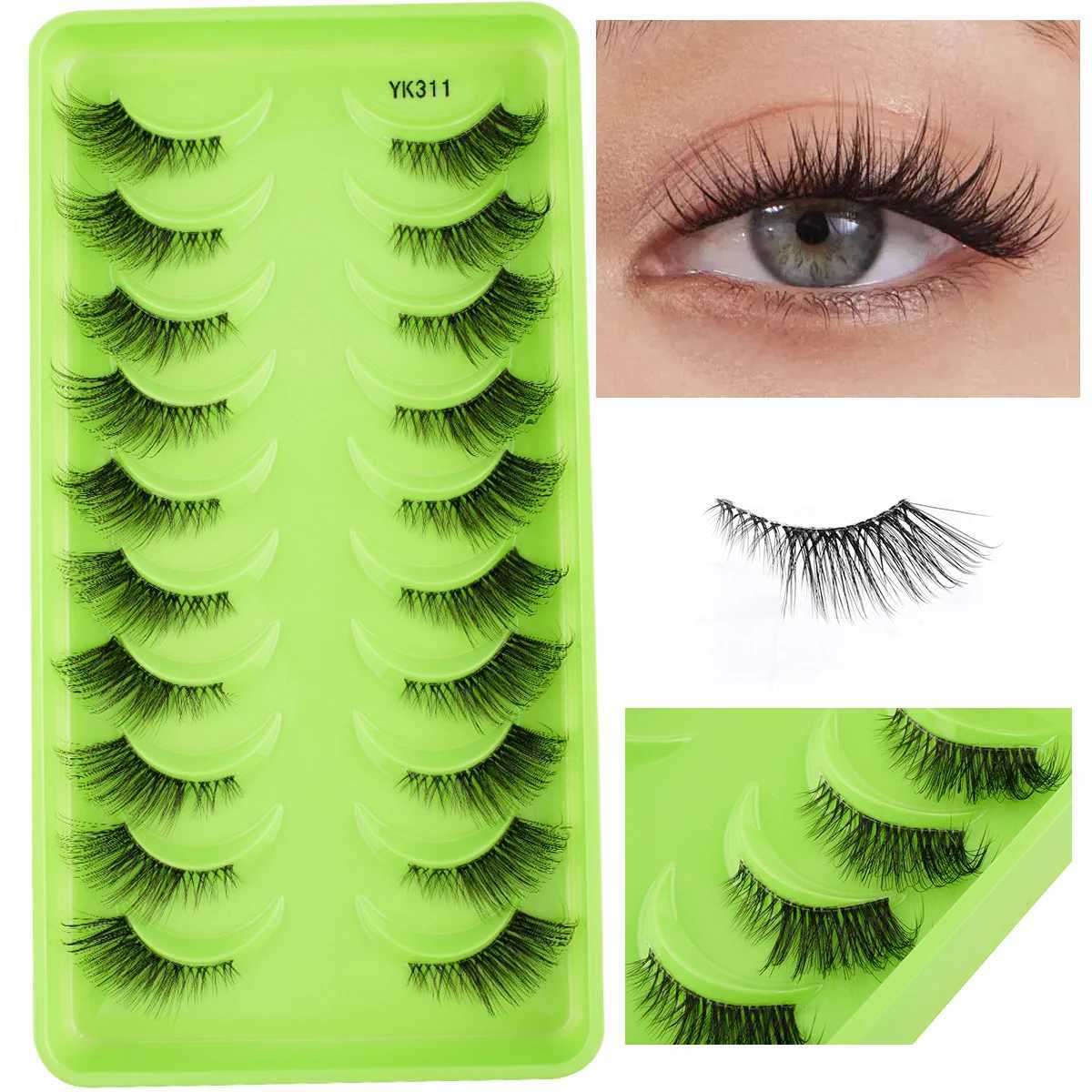 3/5/10 Double Cat Eyelash Fluffy False Eyelash Wispy Half Eyelash Natural Long Volume Eyelash Extension False Roll Makeup ToolW241024