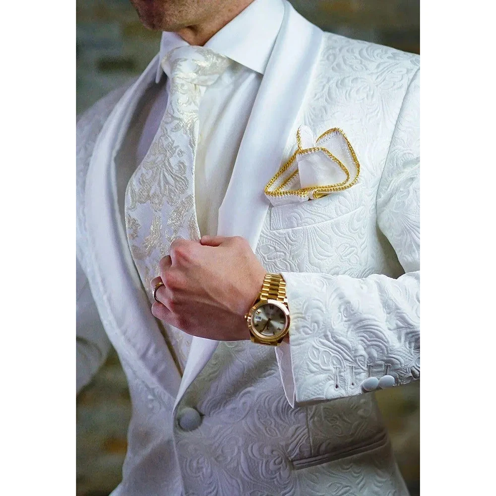 Floral Men's Suit Jacket Shawl Lapel Single Breasted Jacquard Blazer 1 Piece Formal Wedding Tuxedo Jacket for Groom Jacket 2025