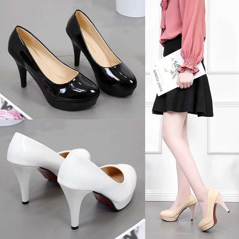 High Quality Womens Pump Fi Classic Patent Leather 10CM High Heels Bare Head Paltform Wedding Dress Womens Dress Shoes Size Up T241024