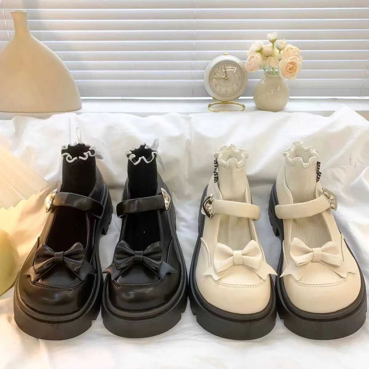 High Quality Womens Mary Jane Pumps Womens Short and Fat High Heels Lolita Shallow Bow Knot Sandals Womens Fi College Girls Sweet Round Shoes T241024