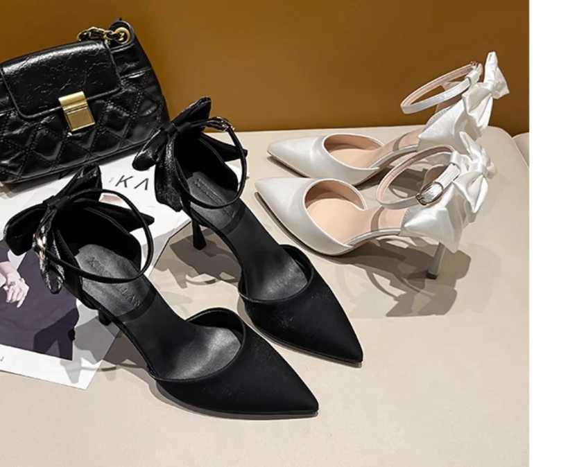 High Quality New white high-heeled shoes with bow French temperature point sandals designed with sensory bridal maid shoes T241024