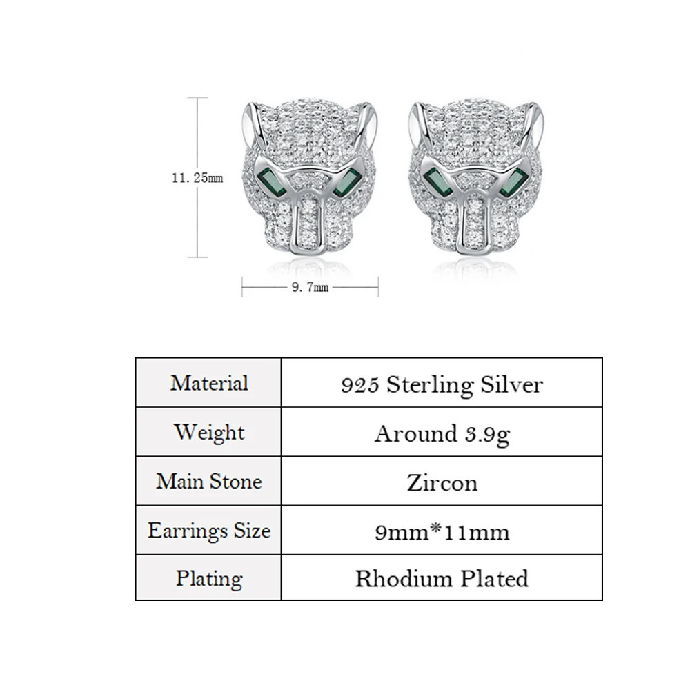 Allnoel 100% 925 Womens Silver Stud Earrings with Hollow Leopard Head Sparkling CZ Inlaid Black Leopard Animal Jewelry Hip Hop Punk Gift 241025