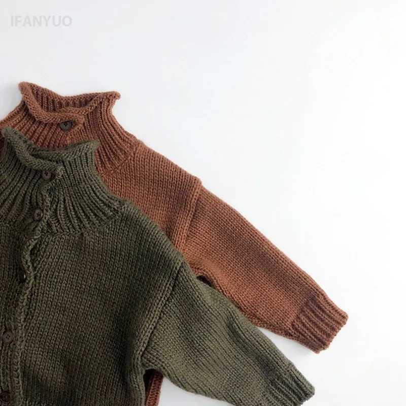 1-6Y baby sweater autumn and winter childrens high neck protective sweater fashionable boys and girls thick wool knitted cardigan W241025