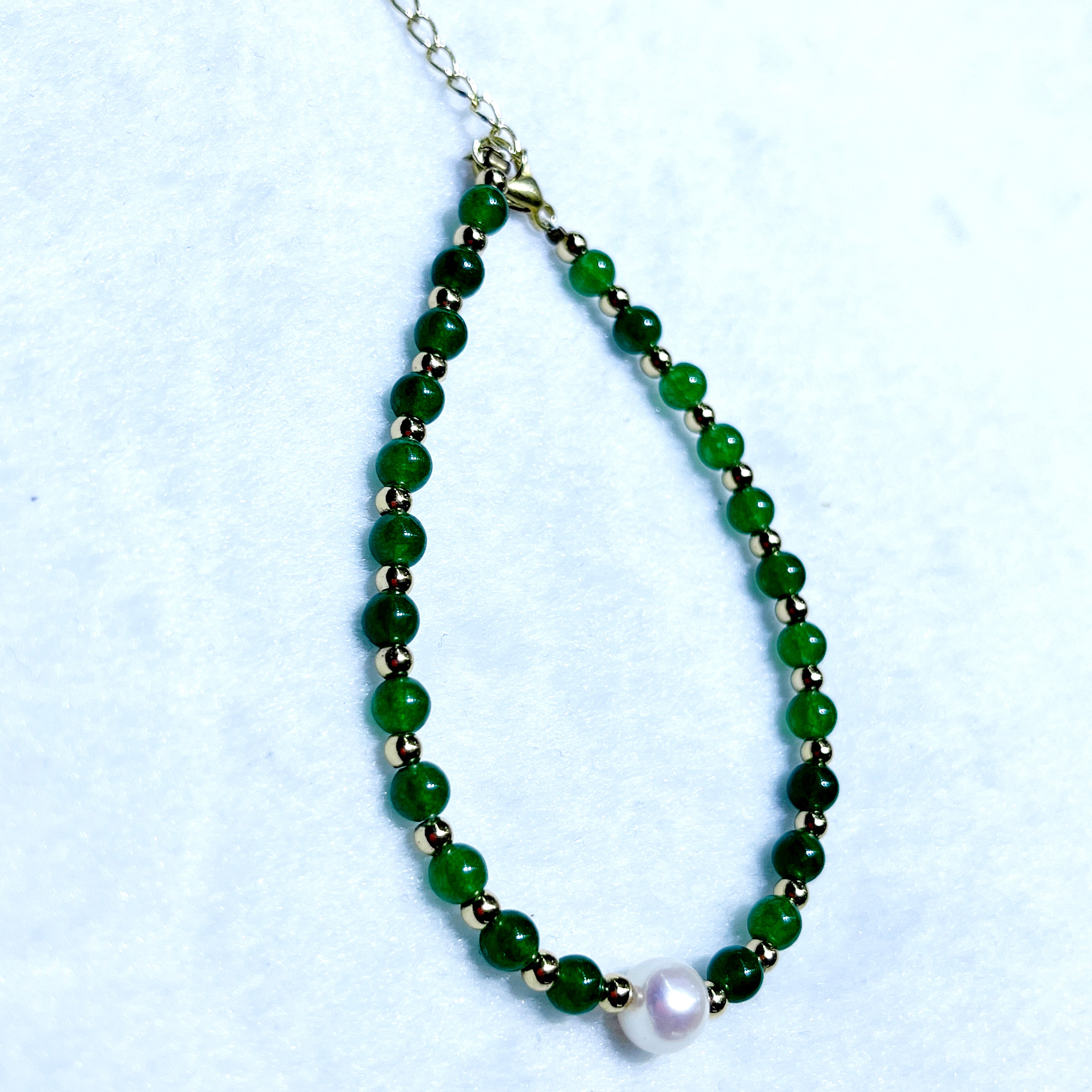 Elegant Adjustable Natural Stone Bangle Featuring Fresh Green Hues & Pearls for Her