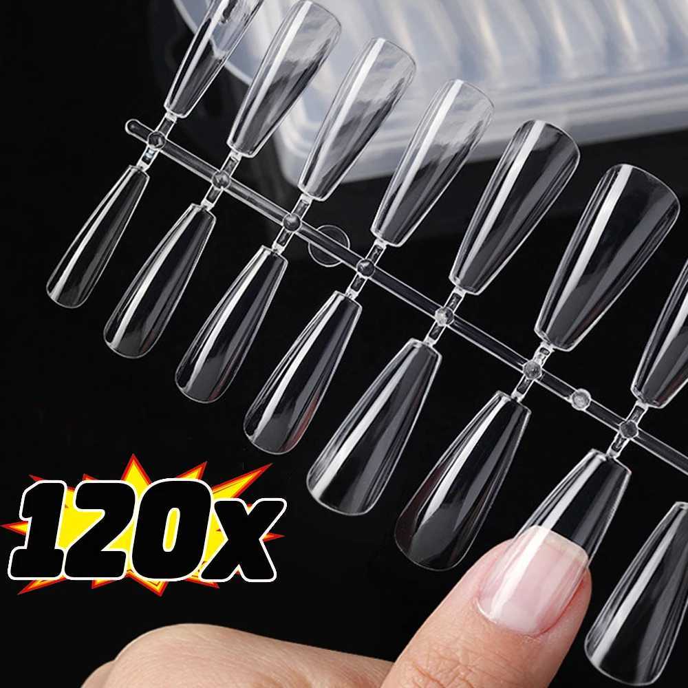 120pcs Clear Nail Extension Press on Nails Coffin Nail Tips Clear Full Cover Long Fake Nails Artificial Press on Long BallerinasXJ241025
