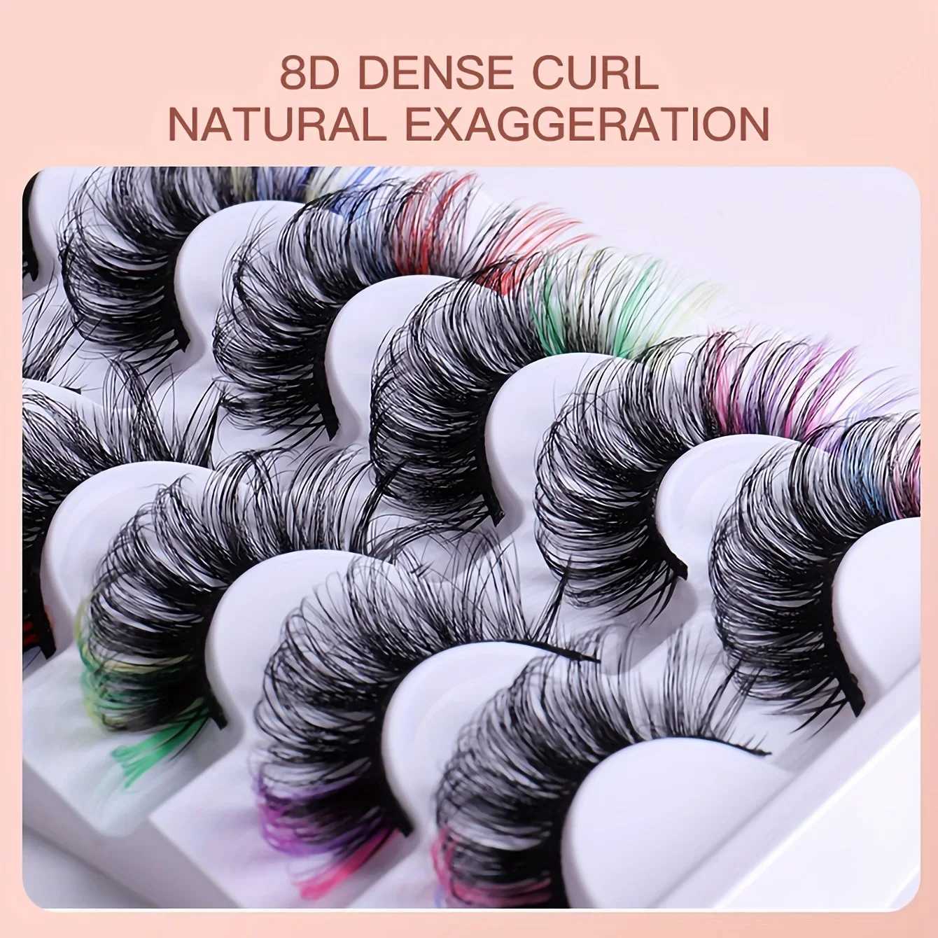 7 pairs of colored false eyelashes 3D mint DD curly fluffy eyelashes Russian curly natural thick fluffy eyelashesW241024