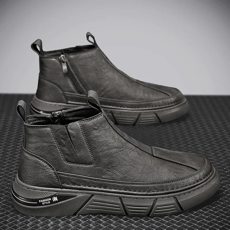 Mens casual suede leather boots high-end leather mens lazy boots plush bean cotton shoes Botas De Cuero Botas Hombre Bottes 241024