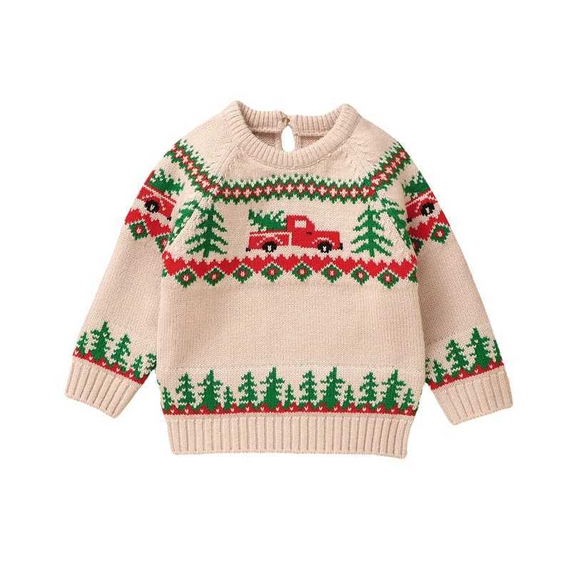 Baby boy Christmas sweater long sleeved round neck truck print knit baby skydiving top autumn and winter clothing W241025