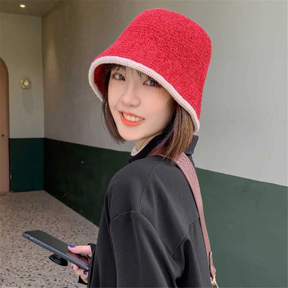 Korean Autumn Winte Pure Color Bucket Hat Fashion Ladies Fisherman Hat Ear Protection Soft Wool Fishing Bucket Hat Outdoor HatX241025