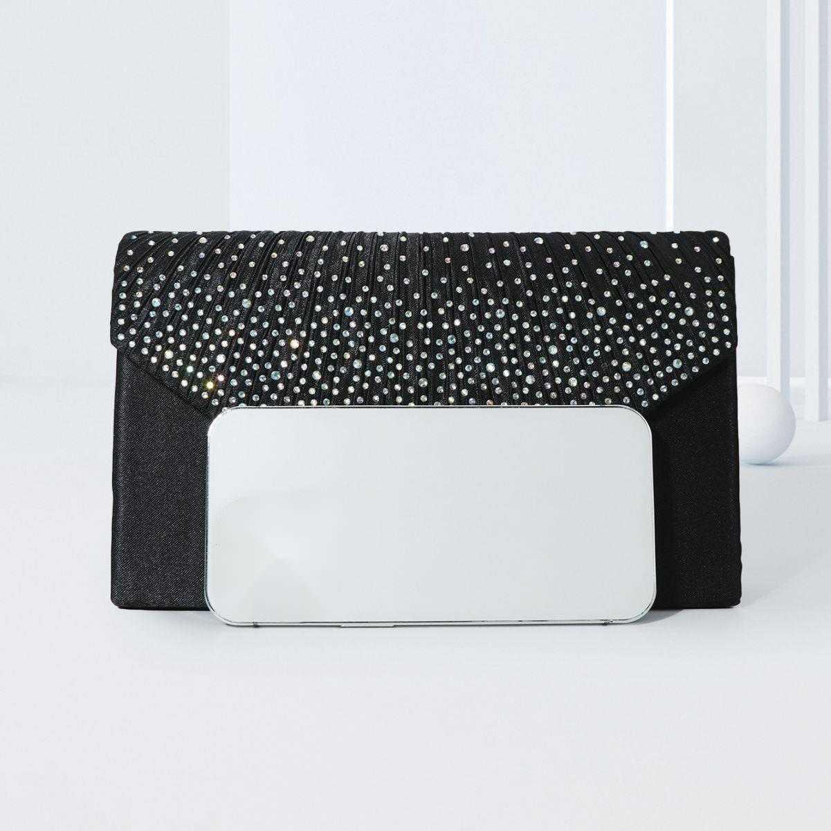 CMM Womens One Shoulder Dinner Bag Dress Bag Flap Colorful Diamond Black Hand Bag Fashion Evening Bag