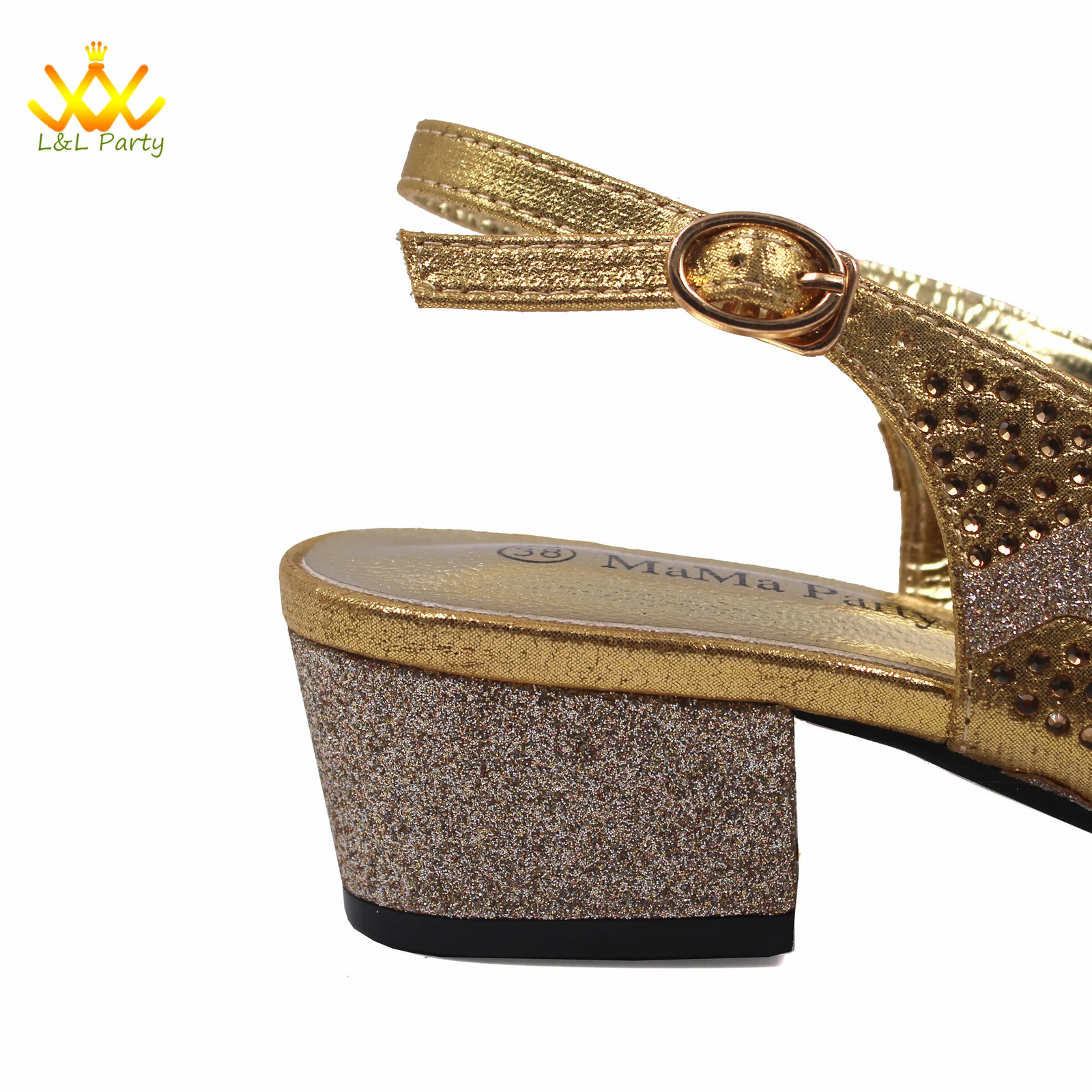 Low high heels Italian African womens shoes and bags mature gold style high quality party decals 241024