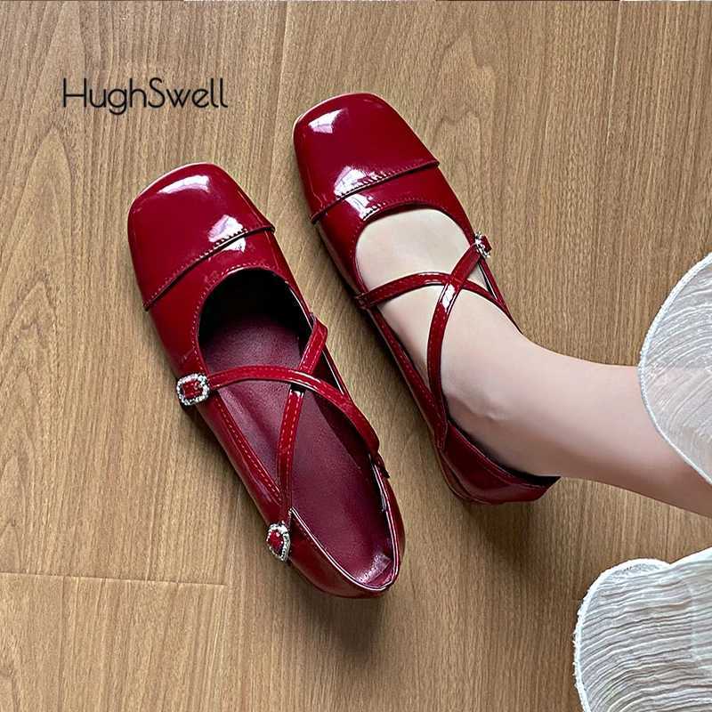 High Quality Classic red patent leather cross strap Mary Janes womens low heel narrow band ballet dancer shoes Rhine buckle plus size T241024