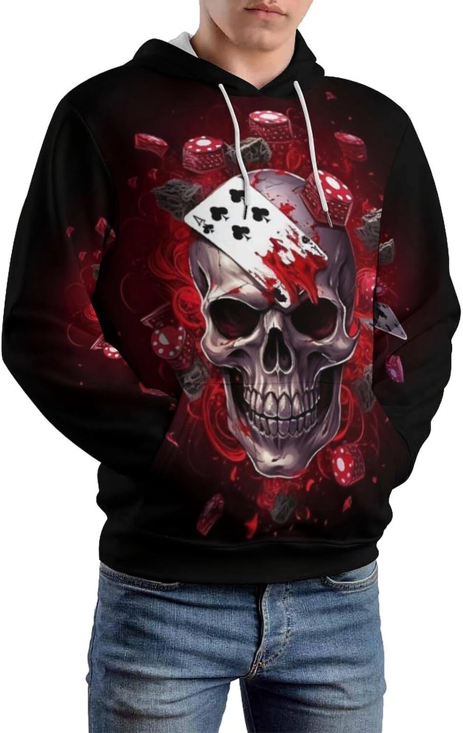Hoodie for Mens Womens Mens Hoody Poker Cards and Skeletons Graphic Hoodie Sweatshirt Pullover Graphic Hoodies sweatshirt Pullover Long Sleeve Warm