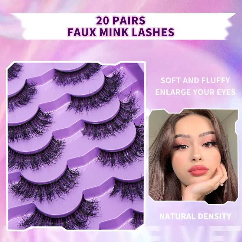 20 pairs of artificial mink fur 3D fluffy natural eyelashes makeup fake eyelashes wholesale Russian striped eyelashes eyelash extensionW241024