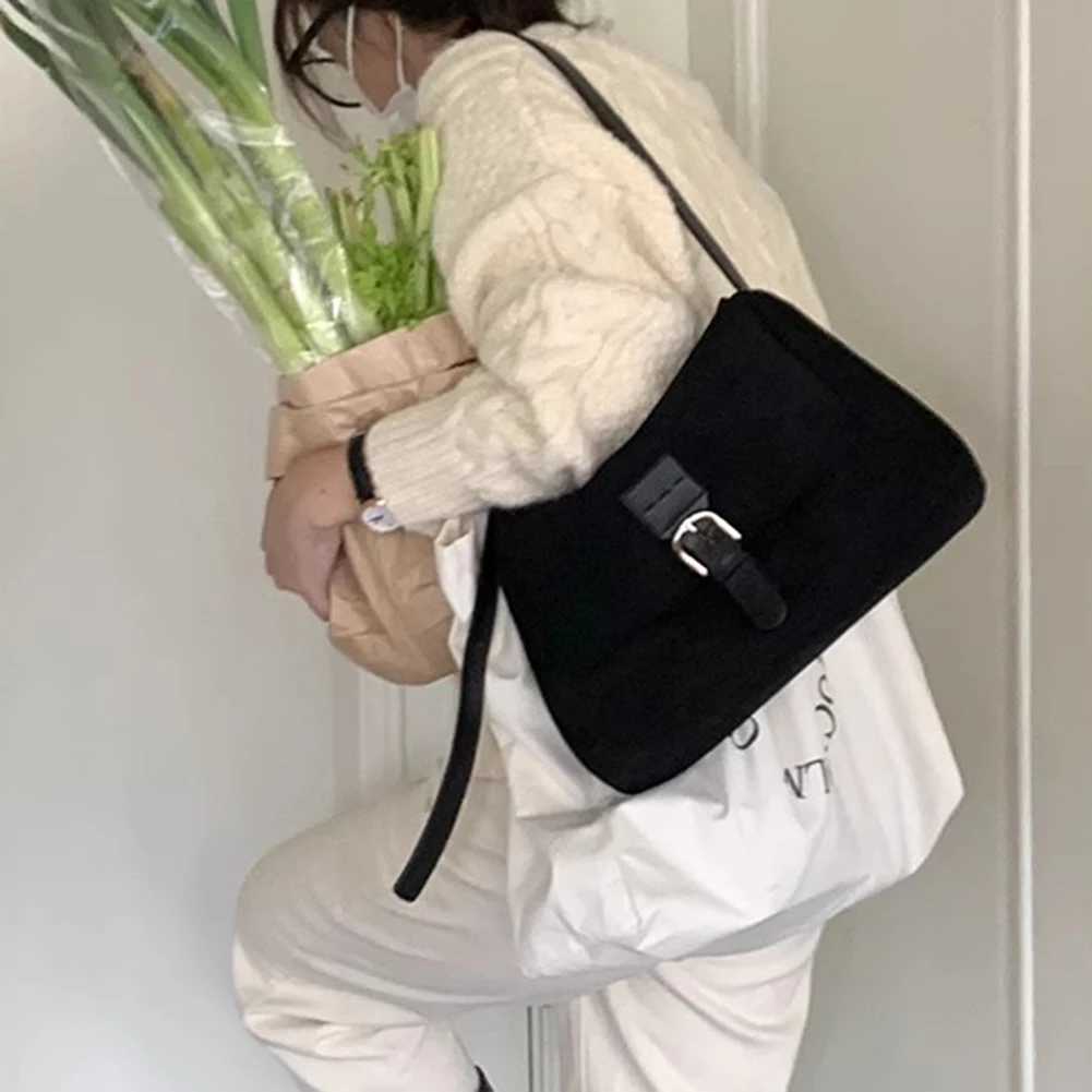 Women Faux Suede Shoulder Bag Large Capacity Chic Hobo Solid Color Casual Messenger Adjustable Strap Outdoor Travel 241025