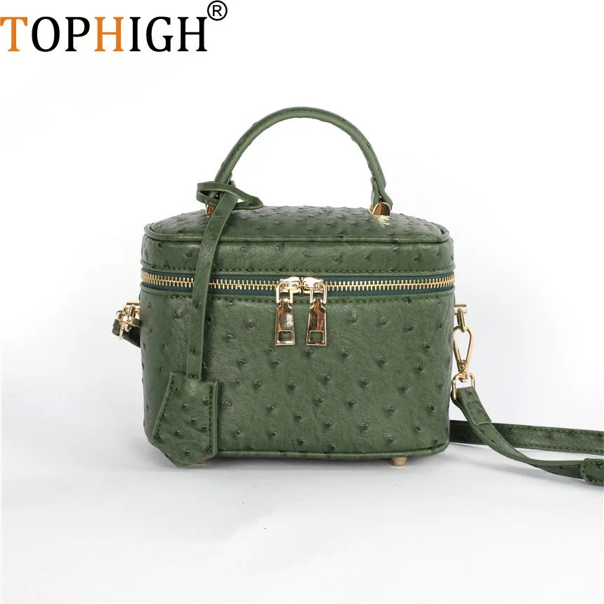 TOPHIGH Custom n Round Green Ostrich Leather Box Bag For Women 2025 Retro Bucket Tote Snake Pattern Boxes Handbag 241021