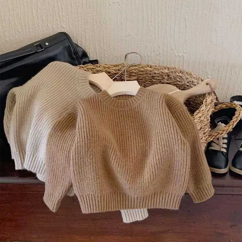 Korean style childrens sweater knitted and pulled 2024 autumn and winter new half round neck boys sweater 2-6Y girls bottom top W241025