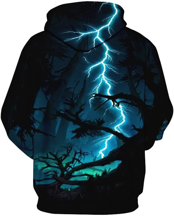 Hoodie for Mens Womens For Men Word Art Hoodie 3D Lightning Hoodie Oversize Pullover Outdoors Long Sleeve Sports Tops Coat Graphic Warm