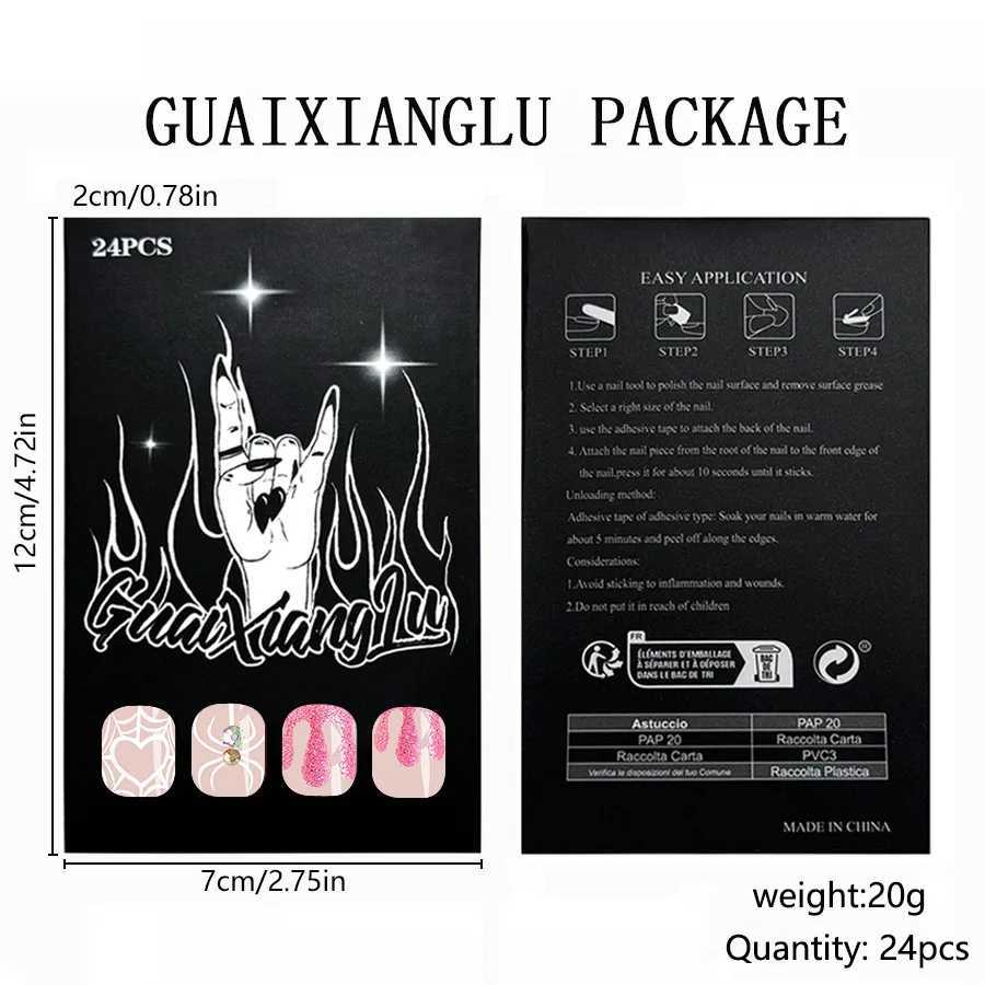 24pcs Halloween Short Fake Nails Ins Simple Shiny spider web Design False Nails for Women Wearable Detachable Press on NailsXJ241025