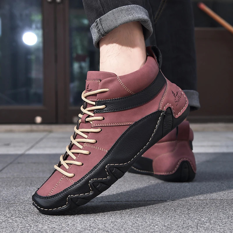 2024 handmade leather mens boots autumn sports shoes mens breathable casual leather shoes mens ankle boots outdoor fashion 241024