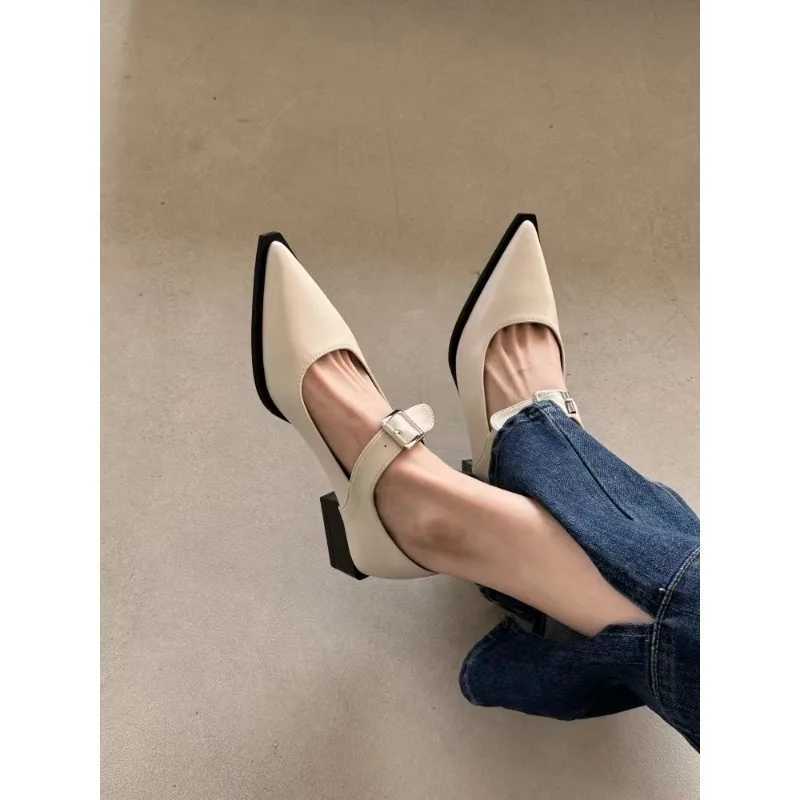 High Quality New Fi Sexy Table Tennis Comfortable Button Sandals Womens Solid Color High Heel Leather Shoes Zapatos Mujer T241024