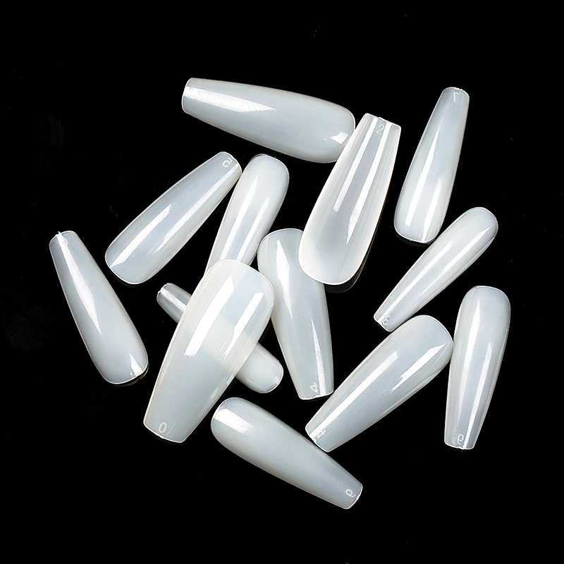 100pcs/box Natural Fake Nails Clear White Full Coverage Extension False Nails Tips T-shaped Water Drop Full Sticker For NailsXJ241025