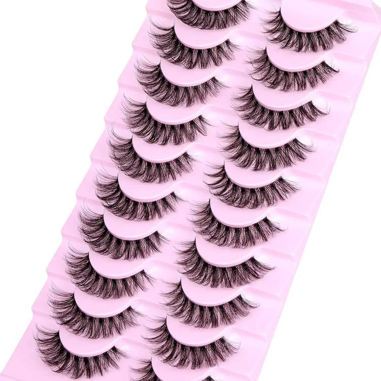 10 pairs of natural fluffy eyelashes D-curled eyelashes 3D curly eyelashes Wispy fake eyelash strips transparent tape eyelash bagsW241024