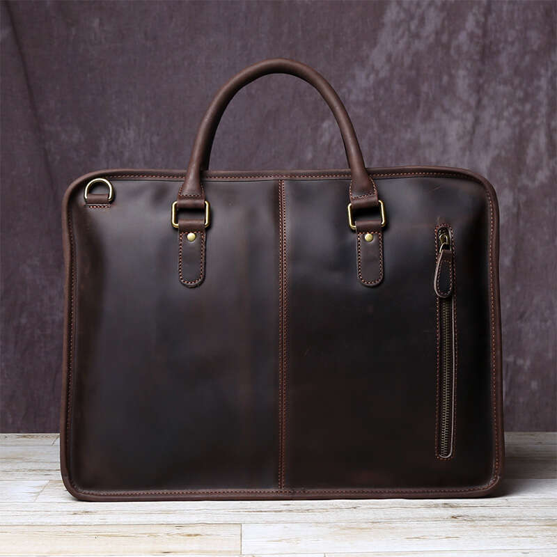 New Leather Men's Business Leisure Handbag With Cowhide Horizontal Style And Large Capacity Single-Shoulder Messenger Briefcase