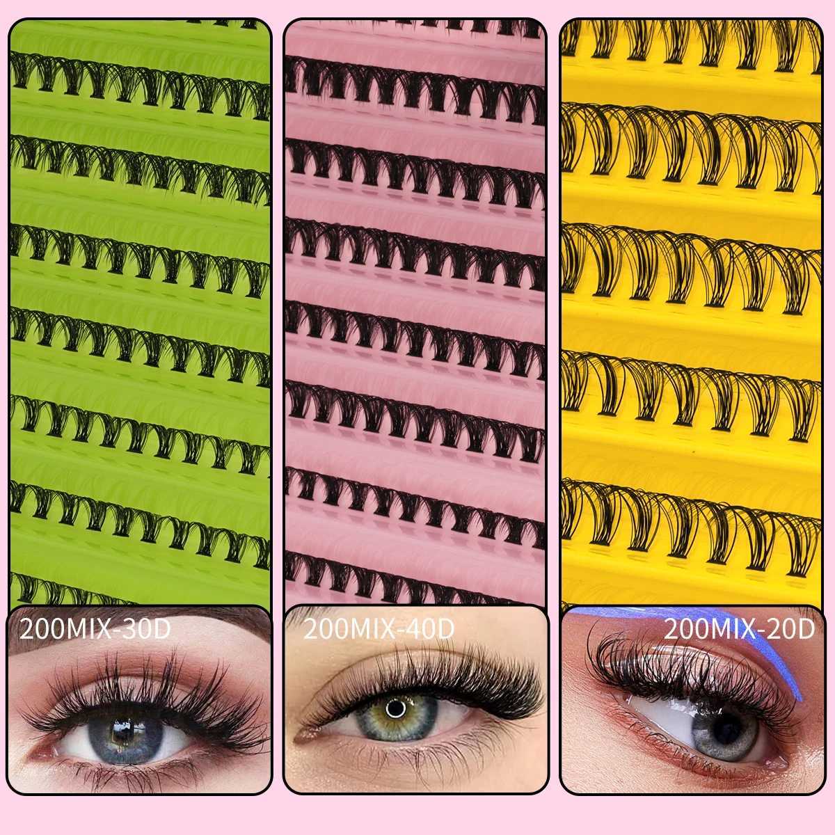 DIY eyelash extension kit 120/200pcs personal eyelash clusters 8-16mm mixed eyelash cluster adhesive and sealing as well as eyelash applicationW241024
