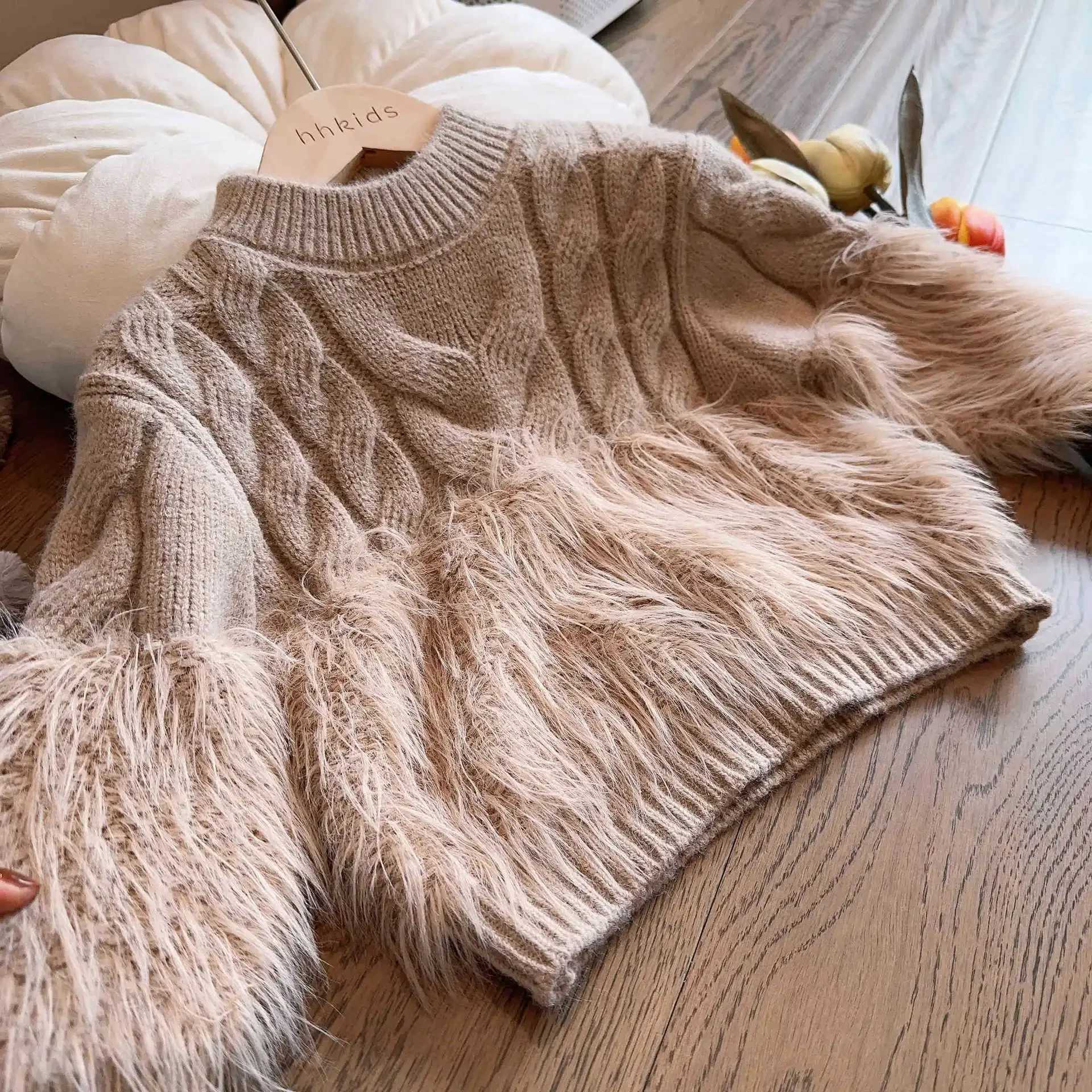 Girl Autumn Winter Sweater 2024 New Girl Baby Korean Fashion Coat Solid Color Design Version Loose Girl Top W241025