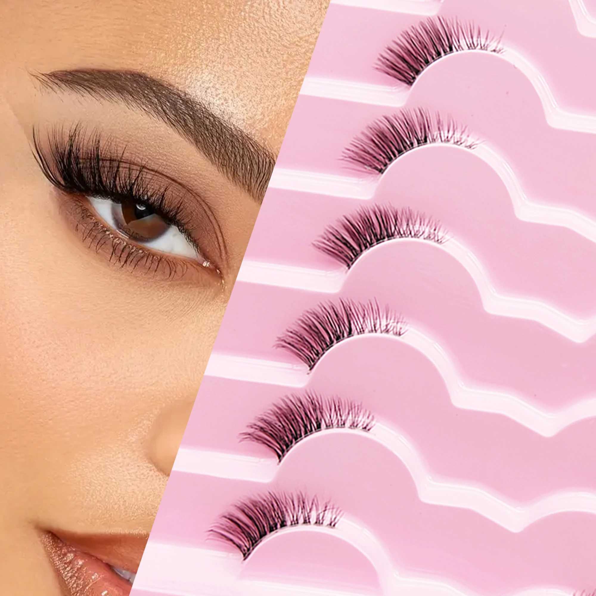 7 pairs of natural new artificial mink cat eye eyelashes Wispy fluffy soft false eyelashes extension makeup toolW241024